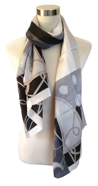 Scarf 100% Silk Satin Classicism Black Grey